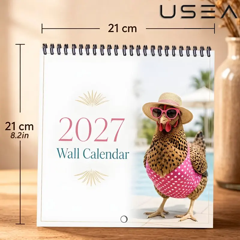 2027 Wall Calendar,Yearly Organizer& Monthly Planner,Funny Vacation-Themed Chicken Design,Ideal Christmas&New Year Seasonal Gift