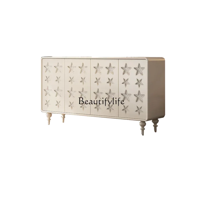 GG8French Entrance Cabinet Solid Wood Cream Color Retro Shell Lobby Large Capacity Storage Customization
