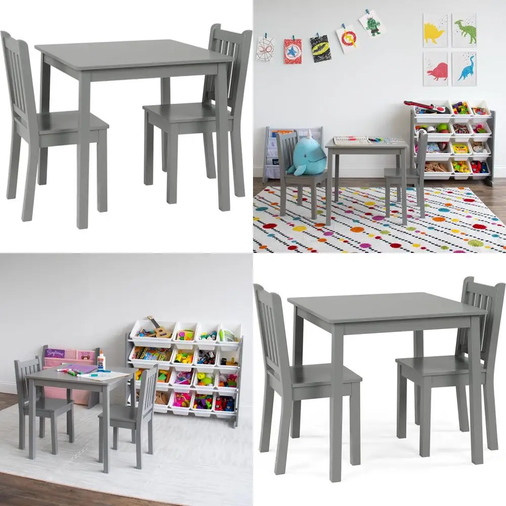 Grey Square Toddler Table and 2 Chairs Set - Sturdy Wooden Furniture for Arts, Crafts, and Snacks