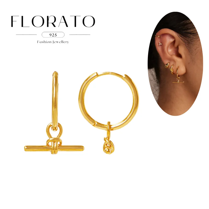 925 Silver Needle Personalized Punk Earrings Fish/Triangle Simple Pendant Hoop Gold  Earrings For Women Fashion Party Jewelry