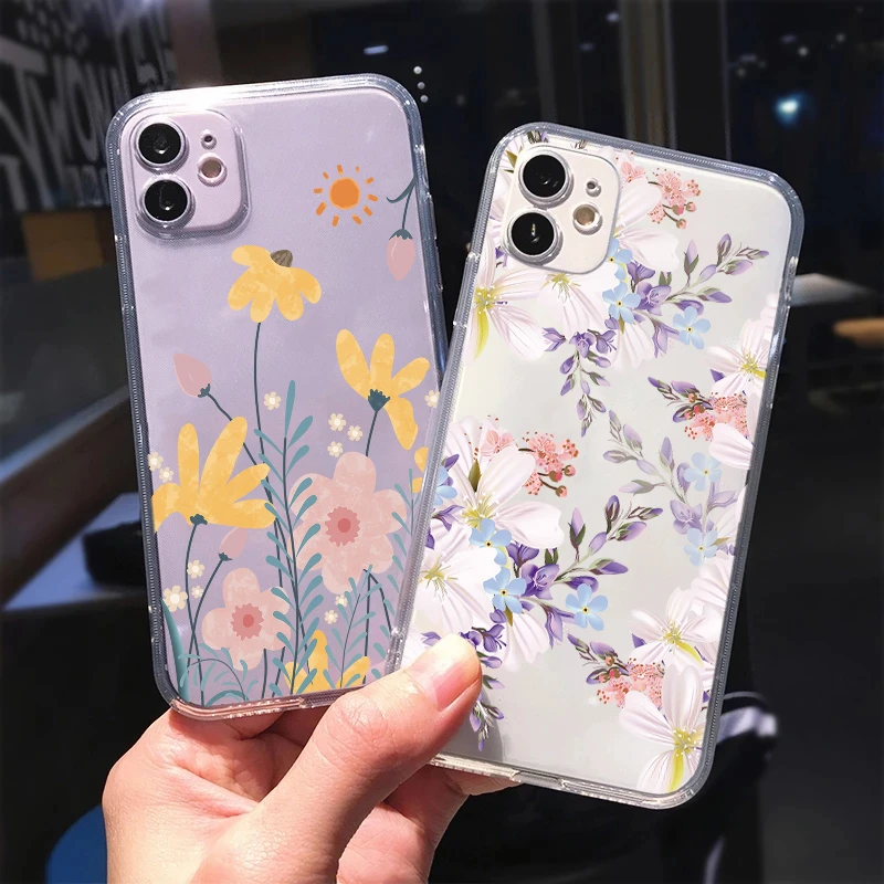 Clear Cover For Xiaomi Mi 11 11i 10T Lite 9 SE CC9E Poco X3 NFC F3 M3 Redmi Note 10 9 8 Pro 10S 9T 9S 8T Flower Plant Phone Case