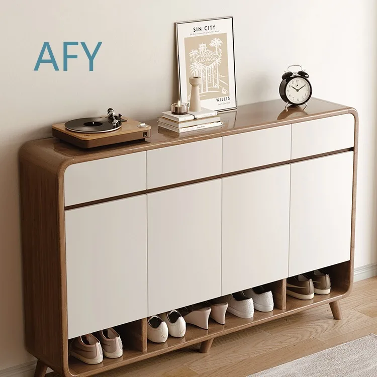Large Capacity Solid Wood Shoe Cabinet for Household Entrance Corridor Outdoor Entry Storage Organizer for iPhone Android