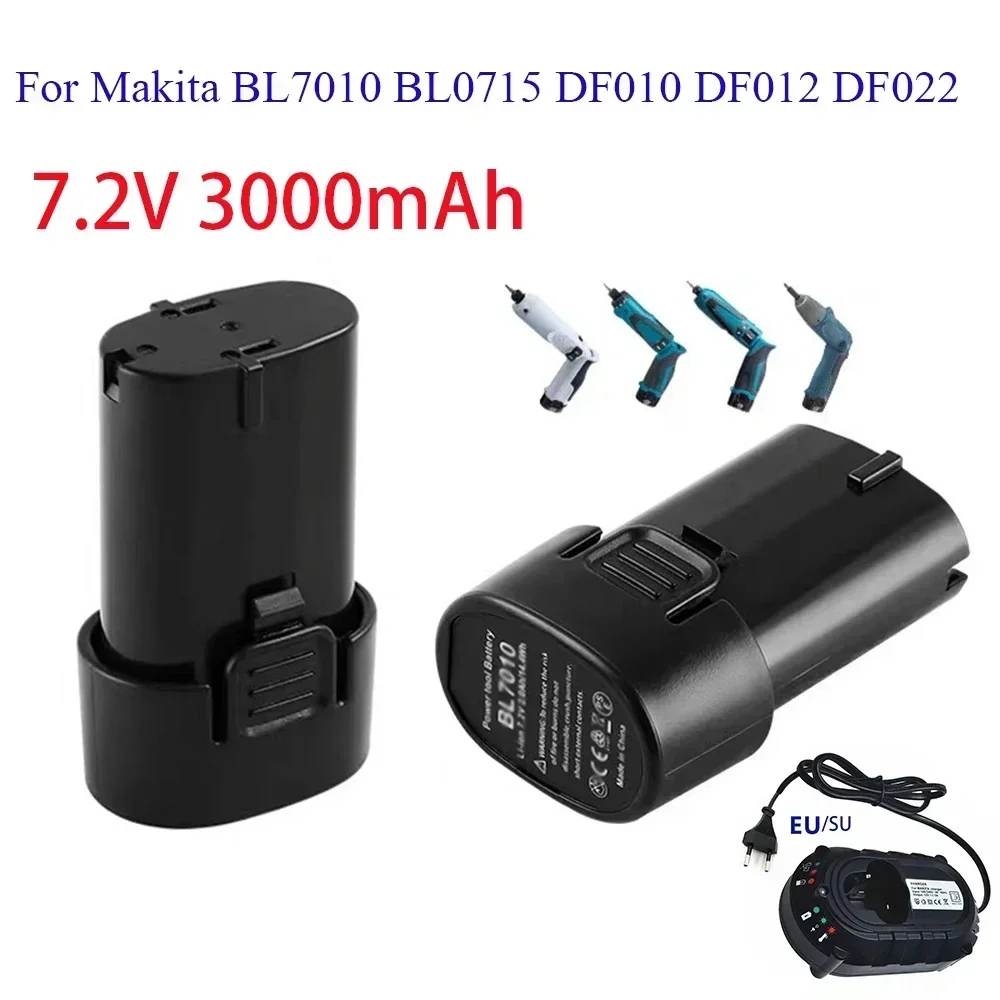 100% New Electric Tool Battery for Makita 7.2V 3000mah BL7010 BL0715 DF010 DF012 DF022 7.2-4 194355-2 194356-3.