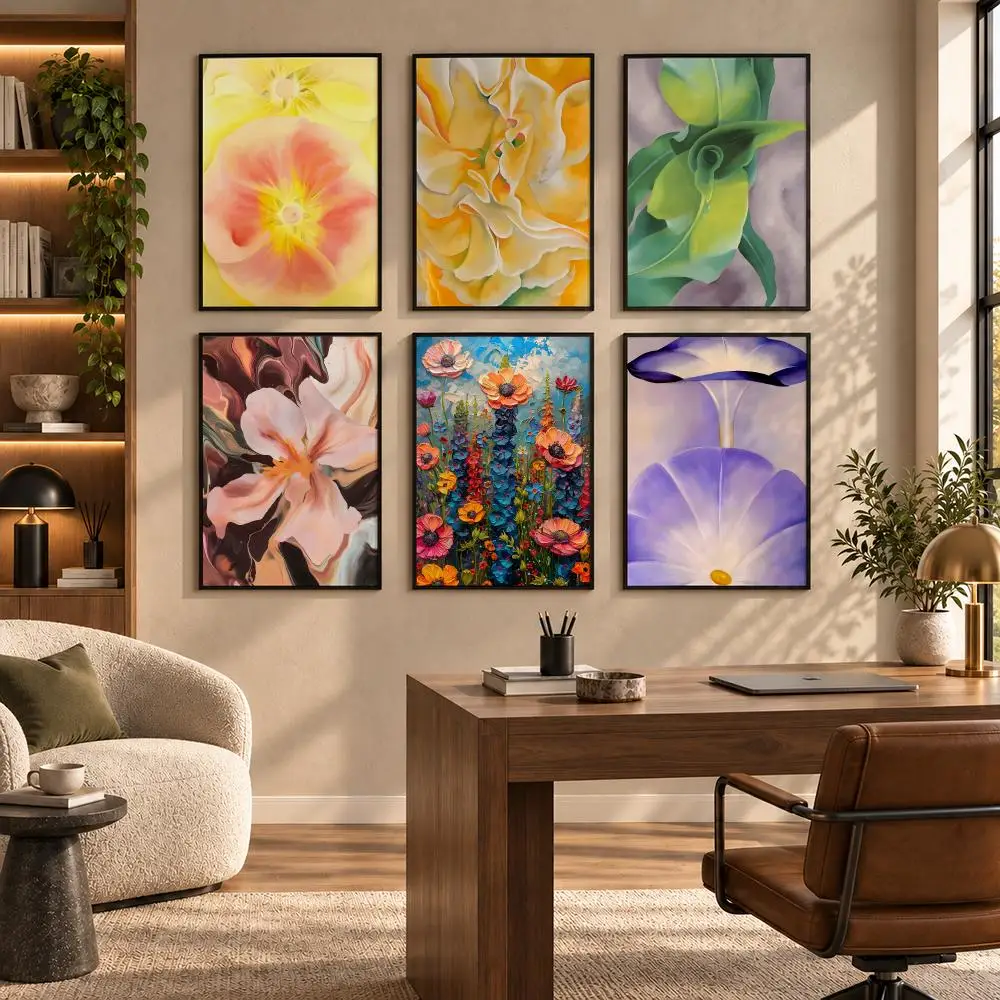 Georgia O'Keeffe Floral Classic Poster Self-adhesive Art Waterproof Paper Sticker Coffee House Bar Room Wall Decor