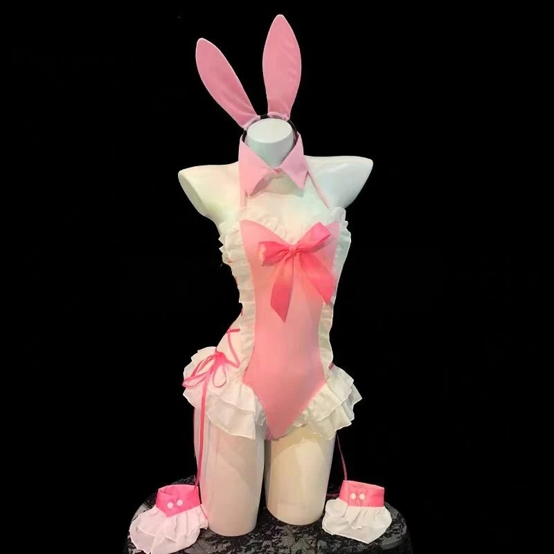 

Кружевное костюм кролика с v-образным вырезом для девочек, сладкий искушение, костюмы для косплея, милое нижнее белье с открытой промежностью, женское сексуальное боди в стиле Лолиты с открытой спиной