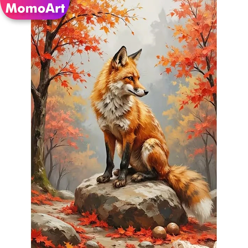 Momoart Fuchs Diamant-Mosaik Tier-Kreuzstich-Set Kunst-Diamantmalerei Baum DIY Bild Strass-Stickerei Kindergeschenk