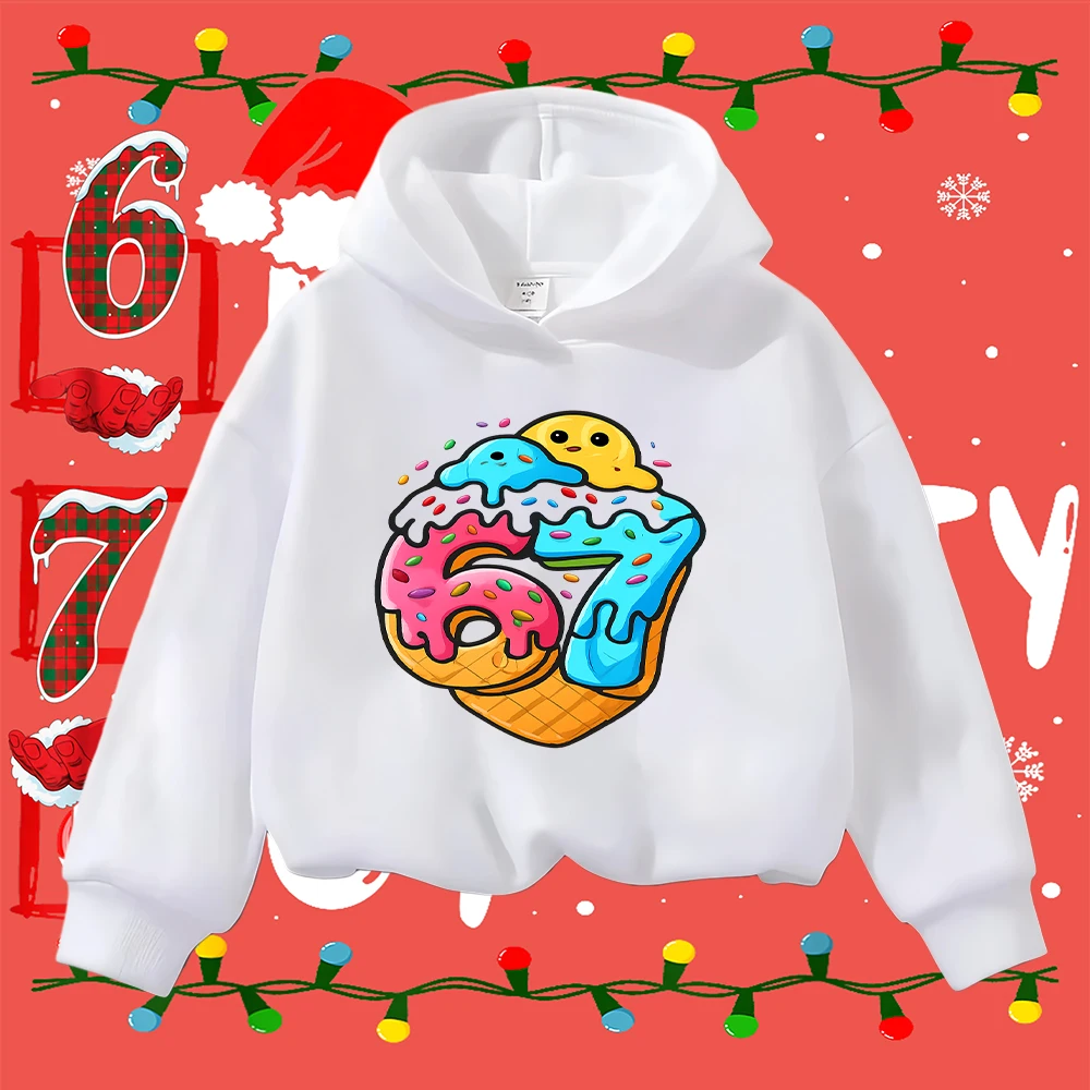 Sudadera navideña para niños con estampado de helado de 67 donuts, jersey informal festivo para niños y niñas