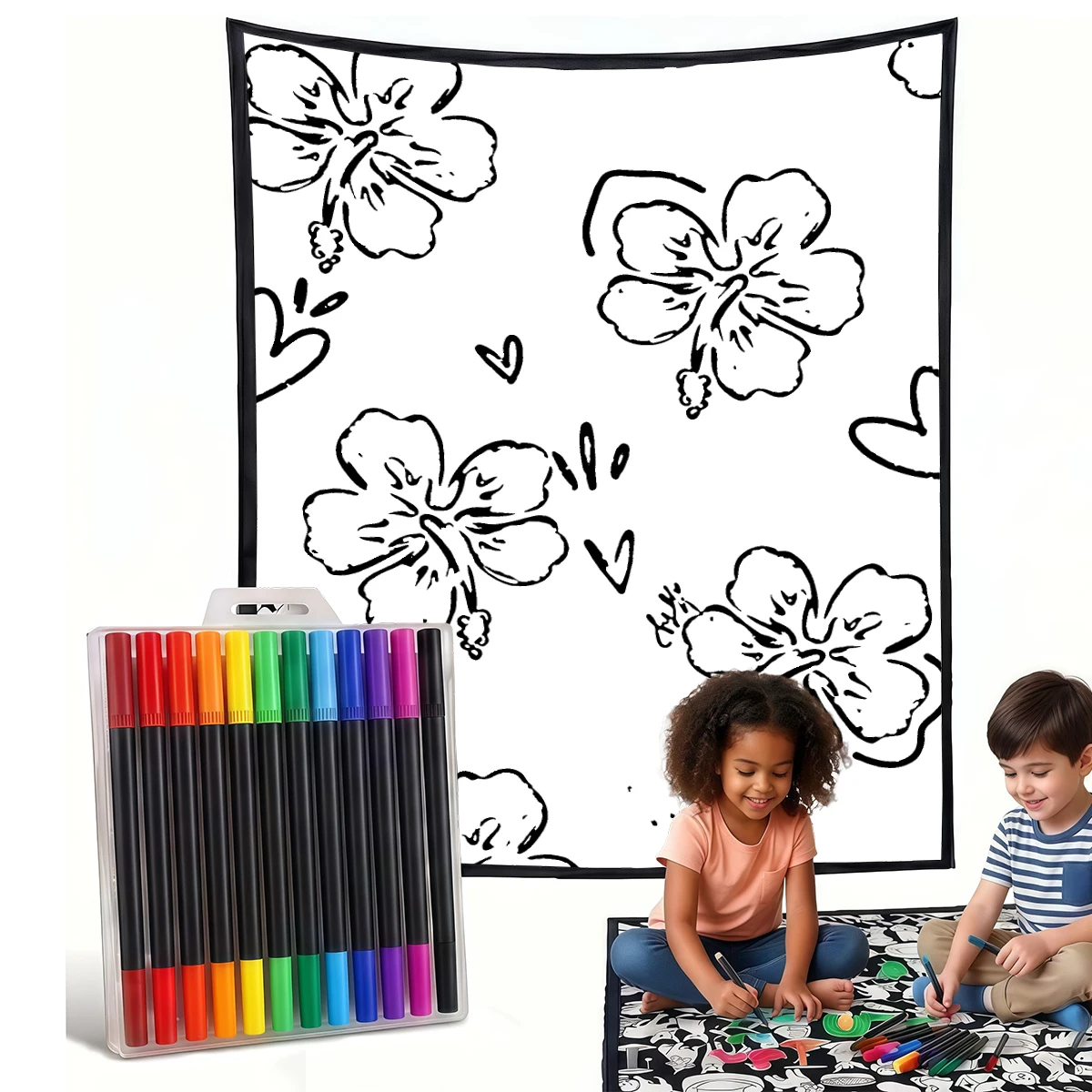 Home Textiles & Decorations - Cute green flowers DIY Cozy Coloring