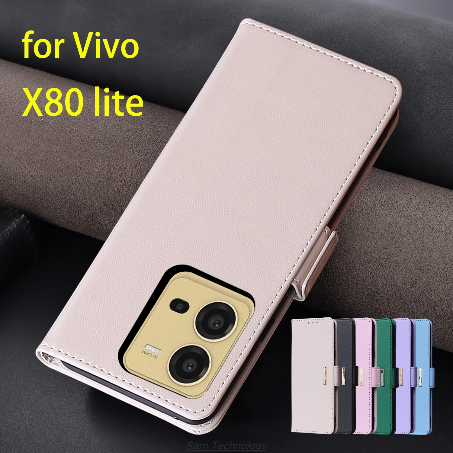 

Magnetic buckle Leather Case for Vivo X80 lite Wallet RFID BLOCKING Flip Cover female Simple Capa Fundas Coque