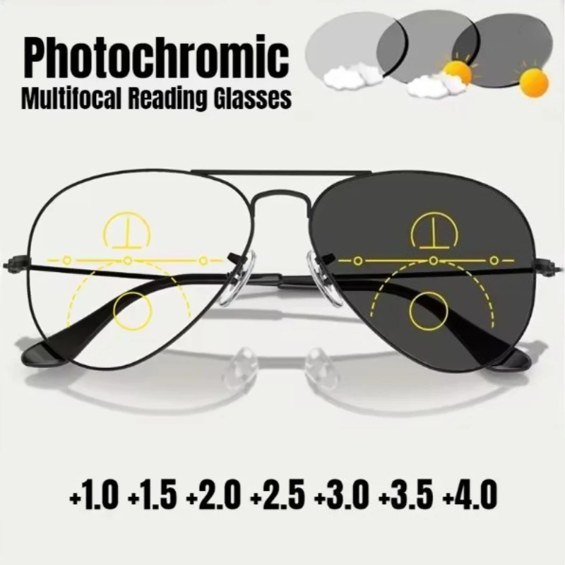 Photochrome multifokale Lesebrille, hochauflösende Herren- und Damensonnenbrille, geeignet für den Nah- und Fernbereich