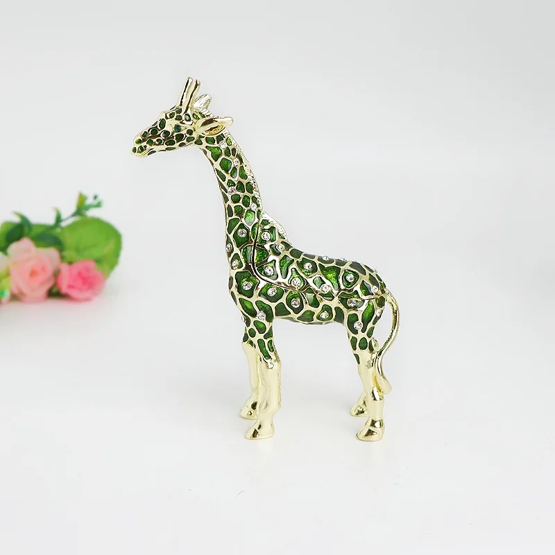 SHINNYGIFTS Handmade Pewter Enamel Giraffe Jewelry Box Ornament Desktop Decoration Box