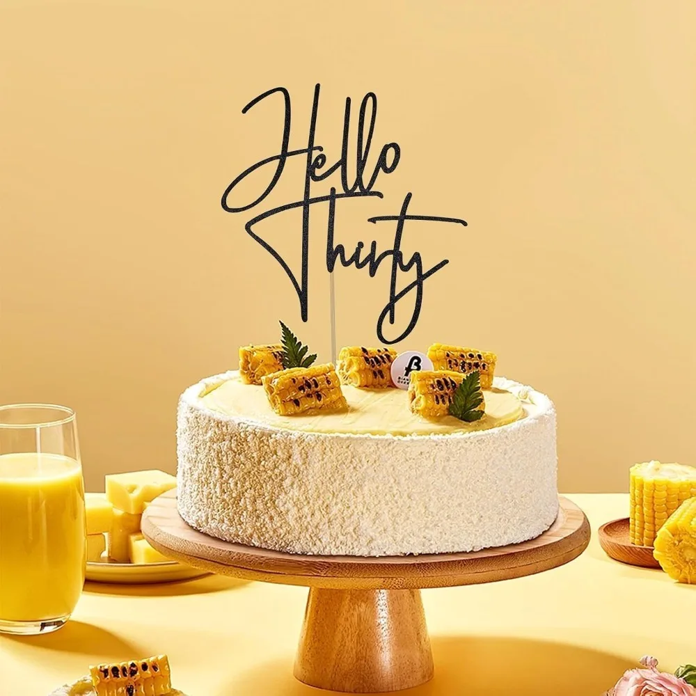 Schwarzer Hello Thirty Cake Topper – Elegante Kuchendekoration zum 30. Geburtstag, schwarzes Glitzer-Partyzubehör für Männer und Frauen – Detail 6