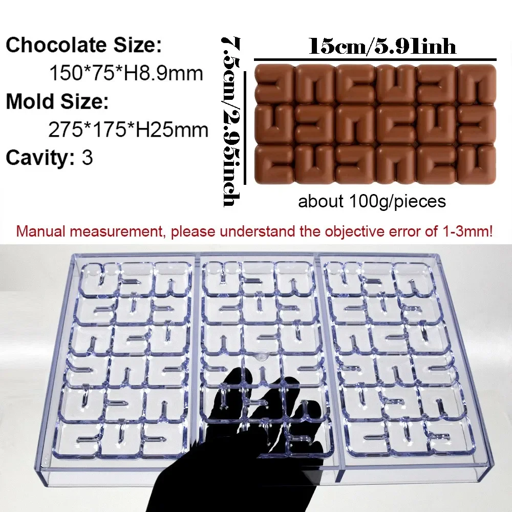 Polycarbonate Chocolate Bar Mold, 3 Cavity Interlocking Chain Shape Mould, DIY Baking Tool for Homemade Chocolate Candy Bar