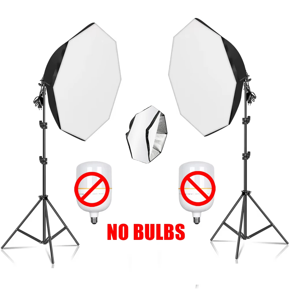 Kit de 2 Softboxs SH de 70 cm avec support de 2 m pour éclairage LED, flash et accessoires de studio photo, compatible avec diverses ampoules