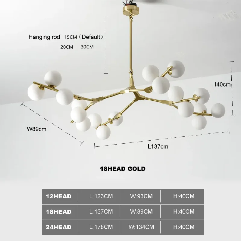 Post Modern Glass Balls LED Chandeliers Branches Style Lustre Ceiling Pendant Lights For Living Dining Room Bedroom Parlor Bar