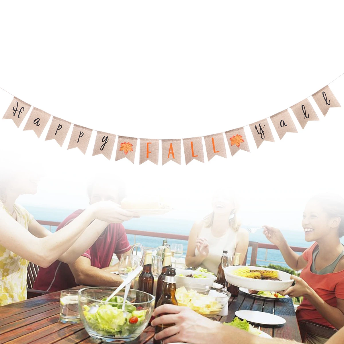 

3.5M Burlap Happy Fall Bunting Garland Thanksgiving Party Decoration Home Office Shop Bar Maple Leaves Style Reusable