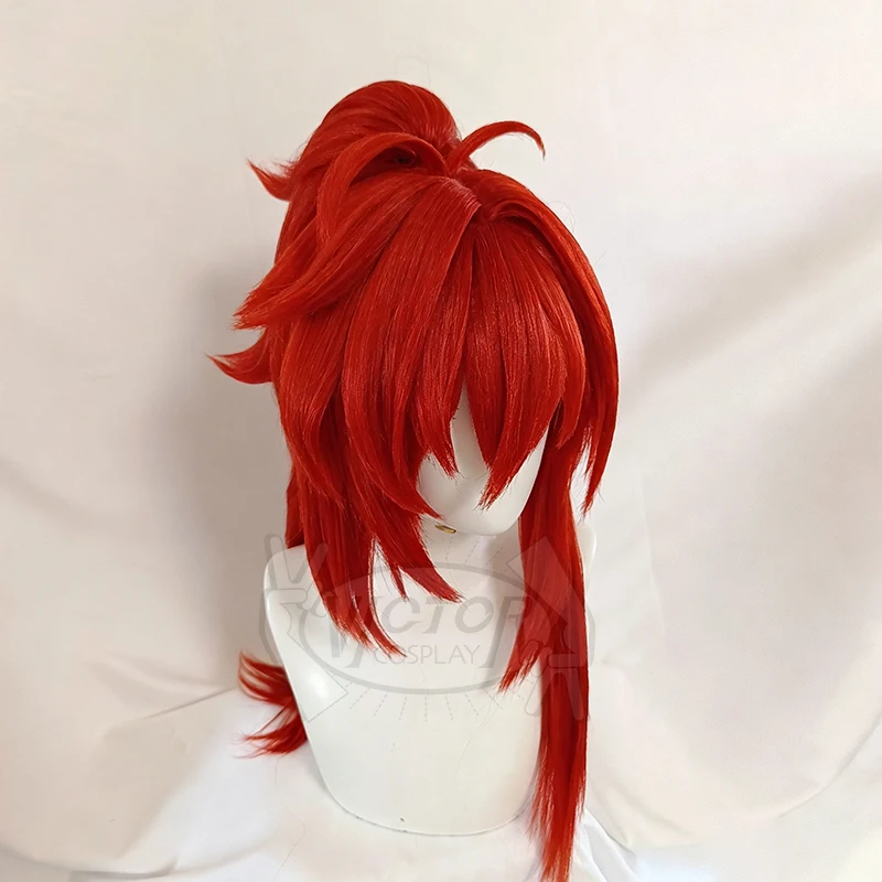 Diluc Cosplay Genshin Impact Customized Wig High Ponytail Red Wig Cosplay Wigs Heat Resistant Synthetic Wigs Halloween Gift view 3