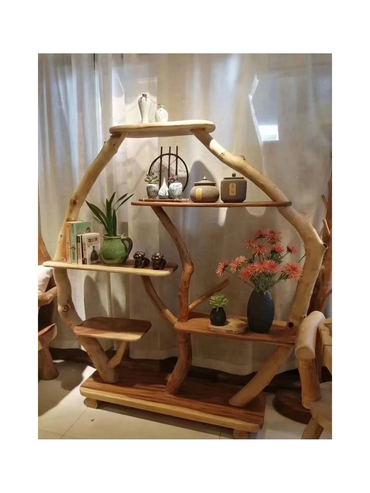 رف عرض سلم زهرة خشبية عالية الجودة حامل نبات قائم #5