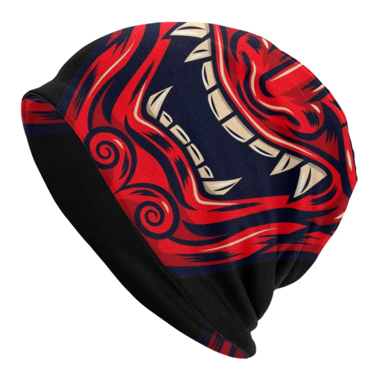 Red Samurai Warrior Oni Bonnet Hat Knitted Hats Men Women Cool Unisex Adult Japanese Demon Devil Ninja Winter Warm Beanies Cap