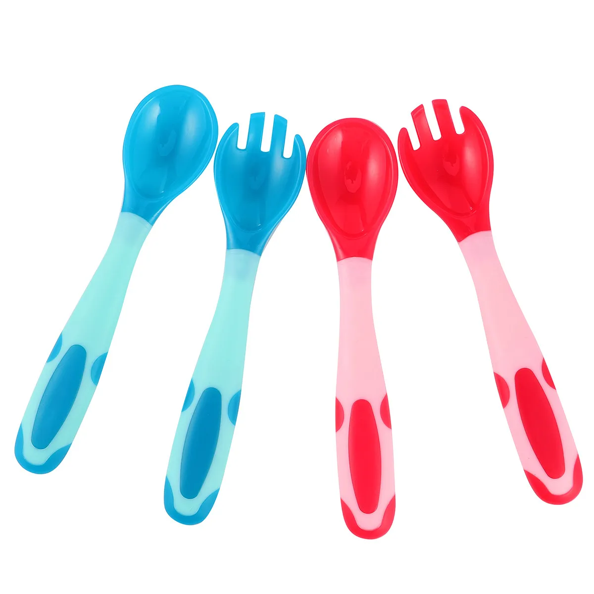 

2Sets Learning Tableware for Kids Safe PP Tpe Baby Utensils Spoon Fork Set Lightweight Portable Easy Clean Bendable 360 Degree