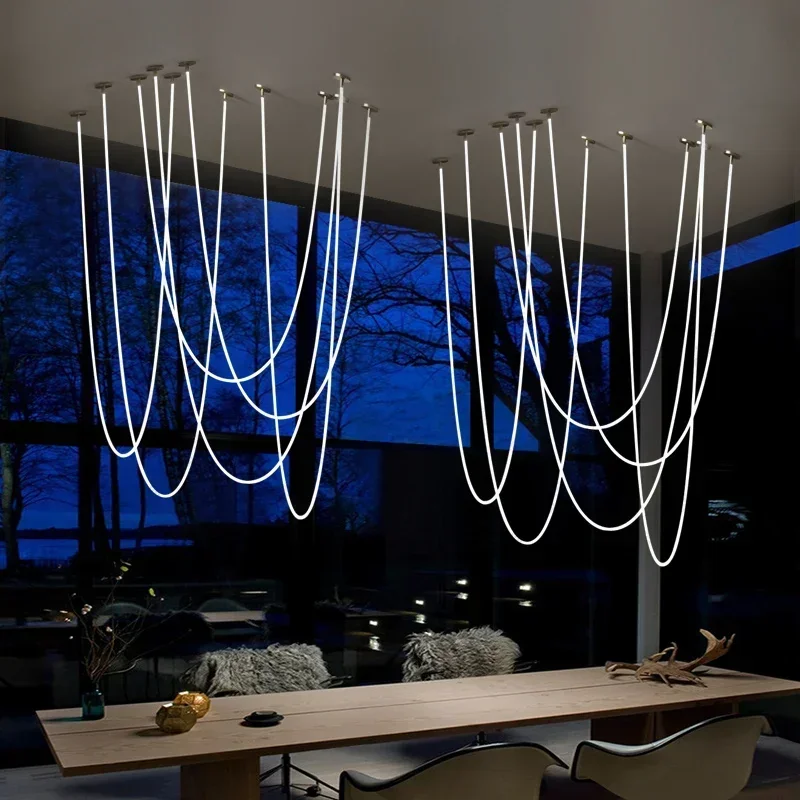 Modern Designer Minimalist Line Pendant Light Silicone LED Can Be Used for Bedrooms Living Rooms Island Platforms Stairwells
