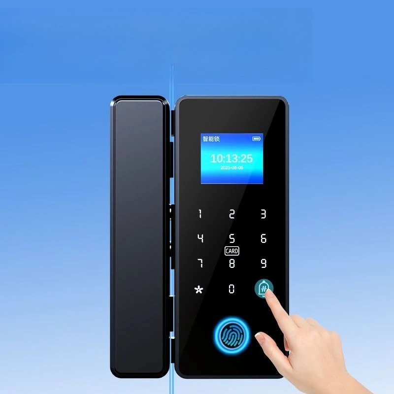 Office glass door fingerprint password lock, no-drill required, company access control lock, single-double door electronic smart