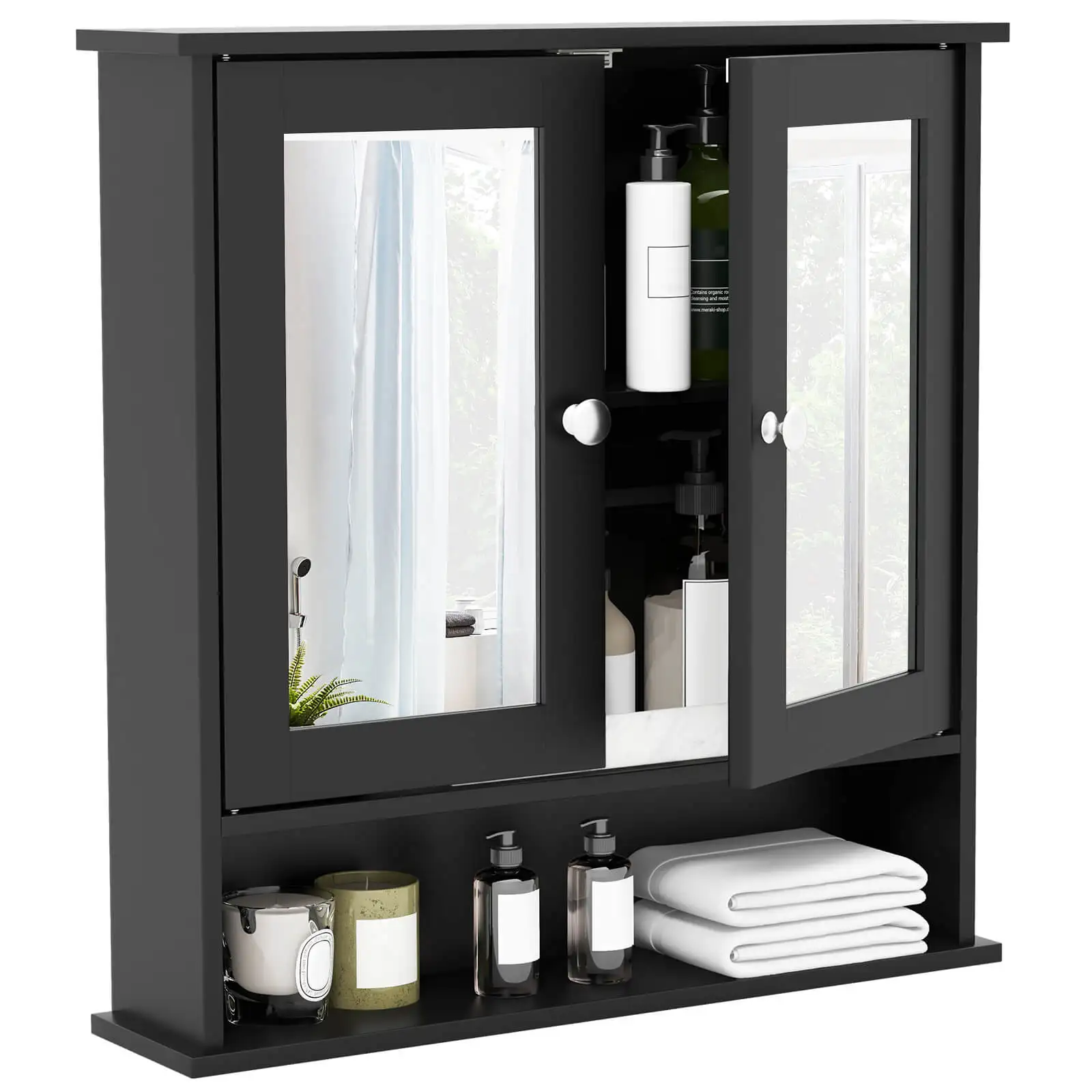 Wall Mount Mirror Cabinet Bathroom Medicine Cabinet Organizer Black