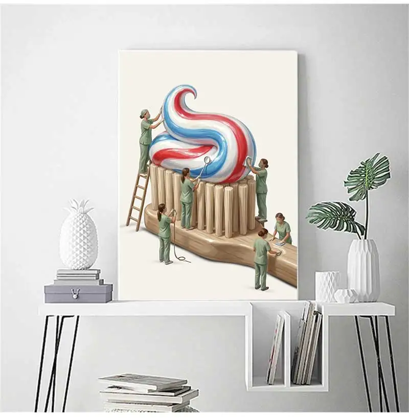 1pc frameless Canvas Painting 1pc frameless Minimalist Funny Bathroom Canvas Wall Art, Dental Toothpaste Toilet Paper Soap Spa P