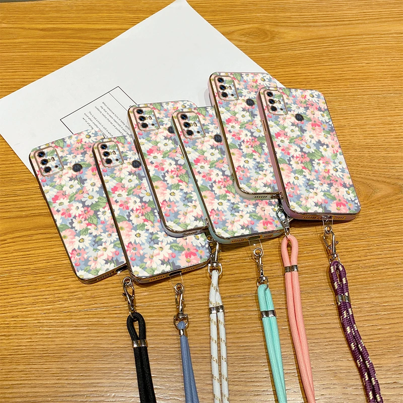 G30 Flower Shrubs Luxury Plating Phone Case For Motorola Moto G30 G54 G20 G9 G10 G53 G31 G42 G9Plus G84 G23 G72 G22 G8 Cover