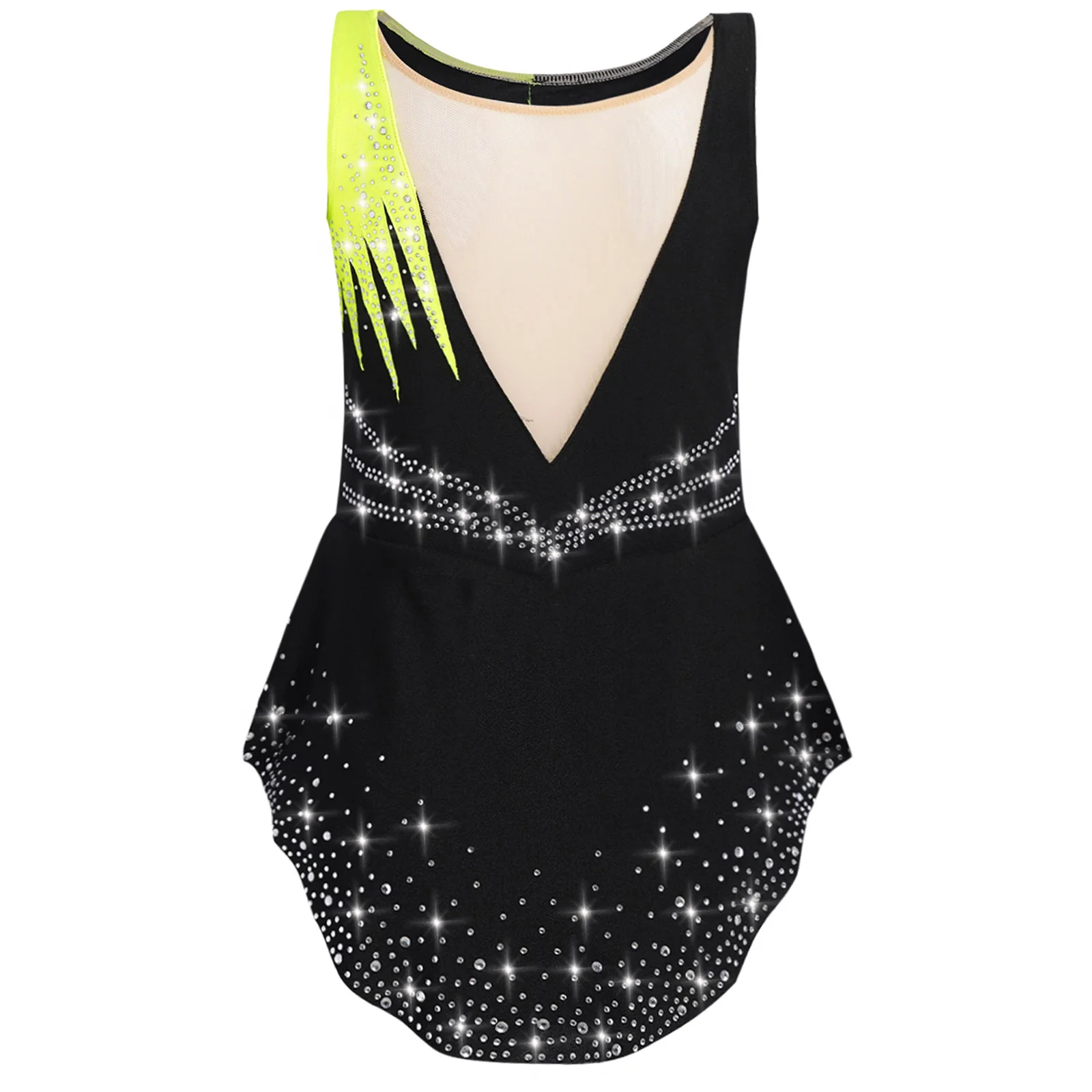 Kids Girls Rhythmic Gymnastics Sleeveless Leotard Shiny Rhinestones Bodysuit Ballet Waltz Latin Competition Performance Costume