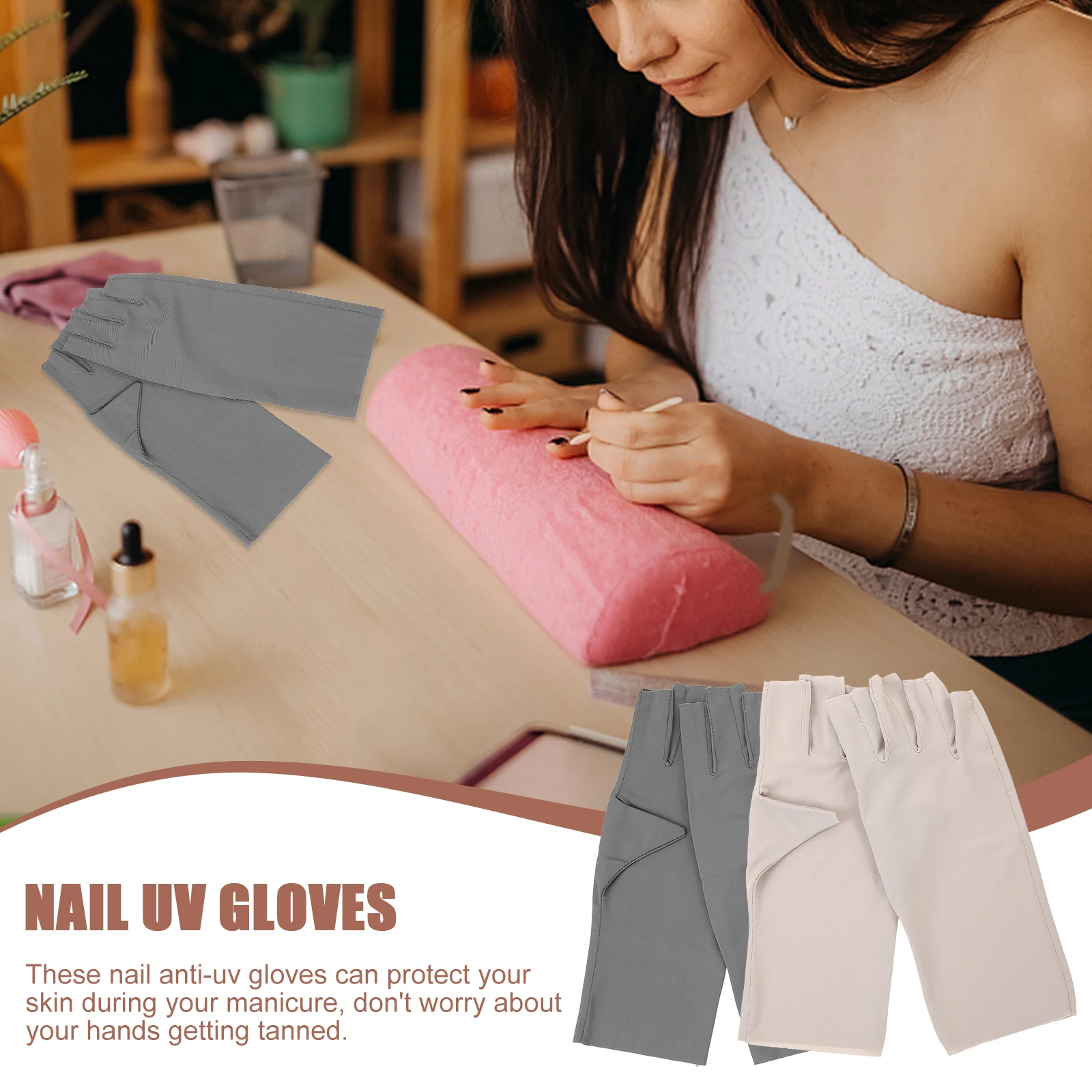 

2 Pcs UV Gloves for Nail Art Anti UV Manicure Gloves Gel Nail Lamp Protective Fingerless Lightweight Breathable