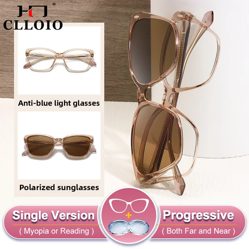 

CLLOIO New Magnetic Clip-on Myopia Polarized Sunglasses Women Butterfly UV Protection Reading Prescription Progressive Eyeware