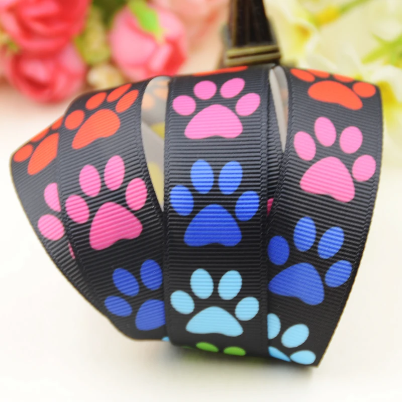 22mm 25mm 38mm 75mm Dog paw print Cartoon printed Grosgrain Ribbon party decoration 10 Yards