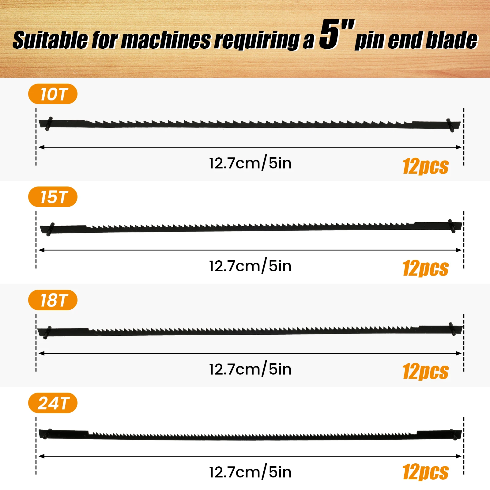 48/288pcs Scroll Saw Blade Set 5In Pin End Scroll Saw Blades SK5 Carbon Steel Coping Saw Blade Jig Woodworking Tool for Cutting