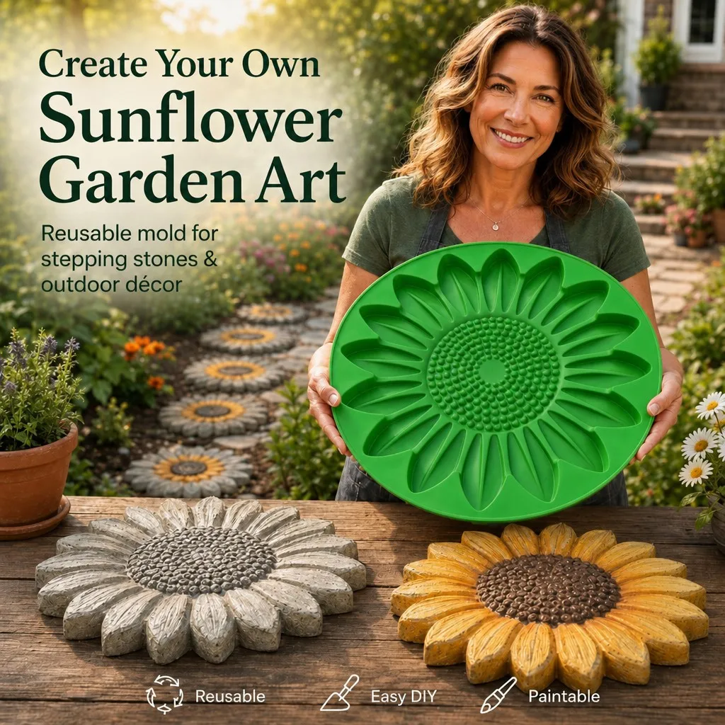 Sunflower Terrace Stone Mold Set, Concrete Garden Trail Making Tool, Reusable Flower Stone Mold for Outdoor Courtyard, Lawn