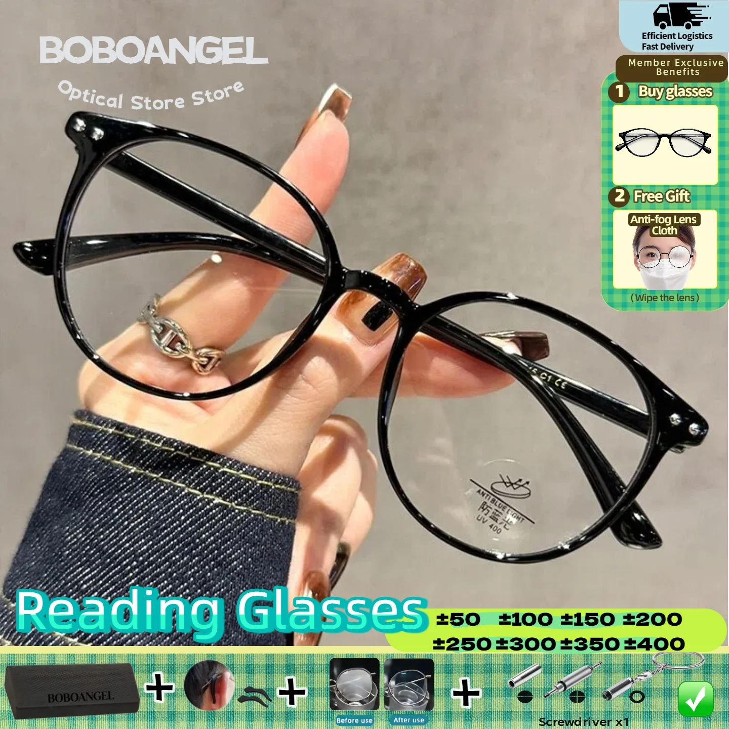 

BOBOANGEL Small Comfortable Round Reading Glasses High Quality Women Men Anti Blue Light Eyeware Prescription Customized Glasses
