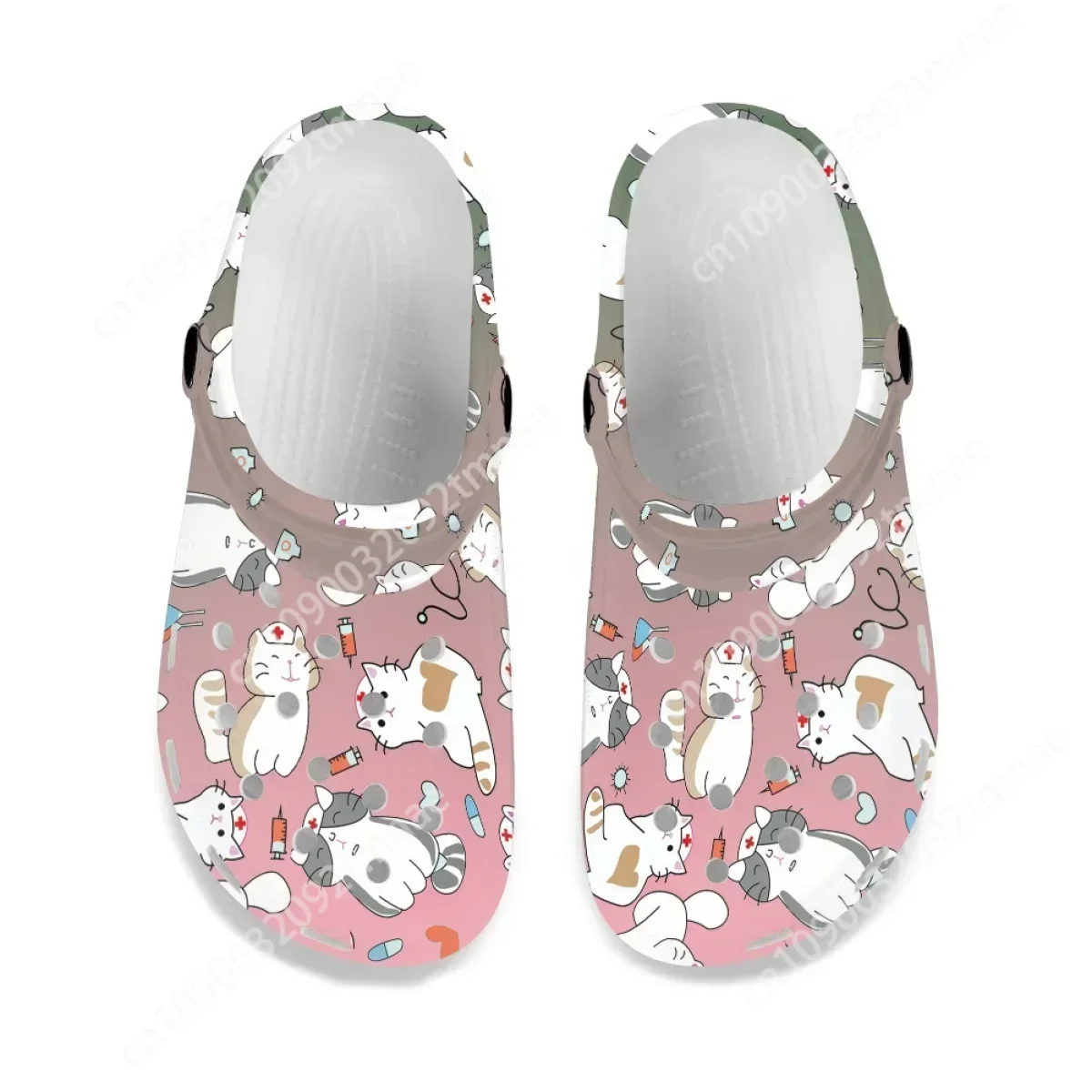 

Cute Nurse Cat Custom Fashionable Sandals Breathable Comfortable Household Slippers Hawaiian Beach Travel Lightweight Clogs