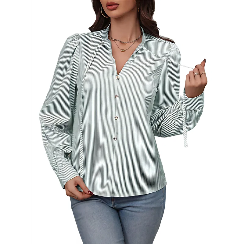 

Womens Striped Button Down Shirts Classic Long Sleeve Stylish Office Work Blouses Tops