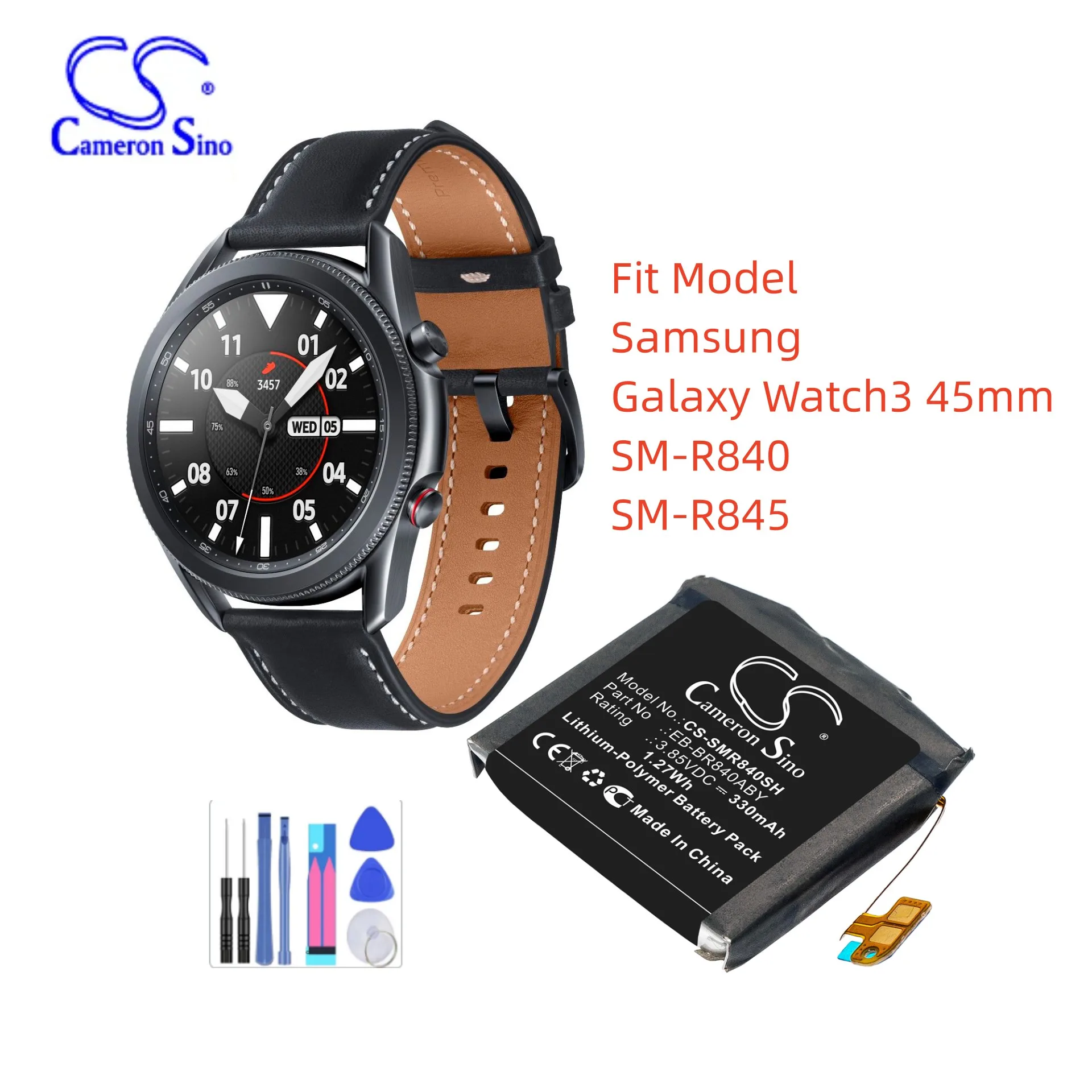 Smartwatch Battery For Samsung EB-BR840ABY  GH43-05011A Galaxy Watch3 45mm  SM-R840  SM-R845 330mAh / 1.27Wh Black  Li-Polymer