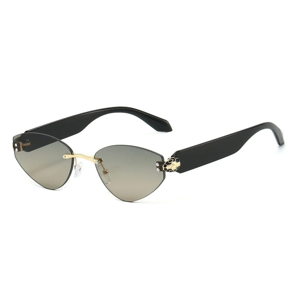 New Luxury Frameless Gradient Oval Women Sunglasses Y2K Personality Bead Inlay Design All Match Trendy Men Sun Glasses UV400