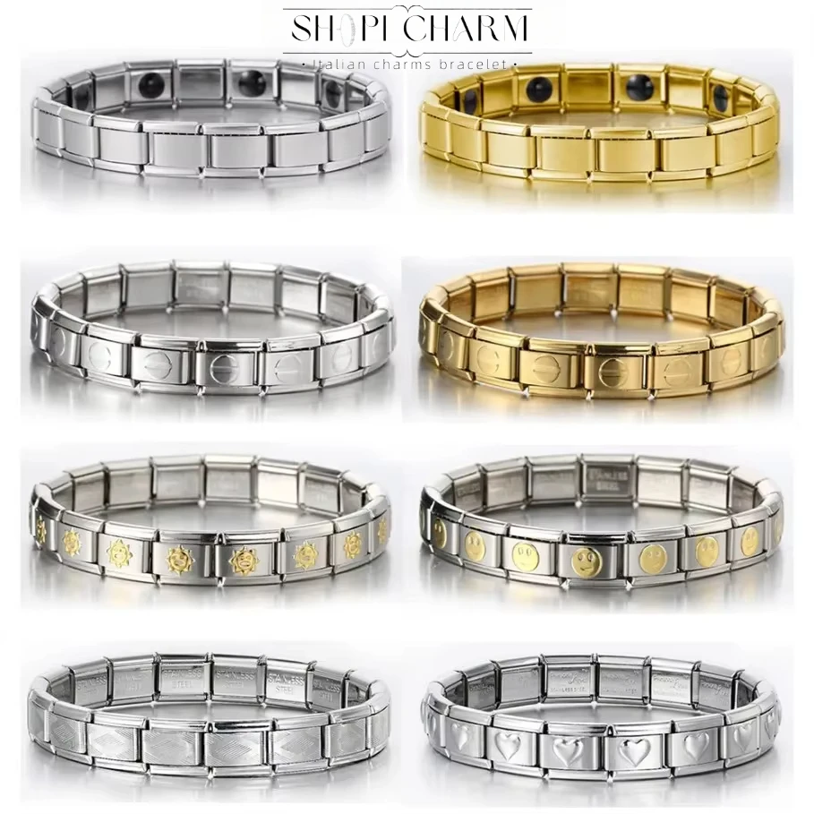 Fashion Women Man Italian Charm Bracelet Smiling Face Sun Heart TaiChi Stainless Steel Link DIY Jewelry Wholesale Drop Shipping