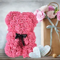 25cm Artificial Teddy Rose Flower Bear with Box Romantic Valentines Day Gift Girlfriend Women Anniversary Wedding Party Supplies 5