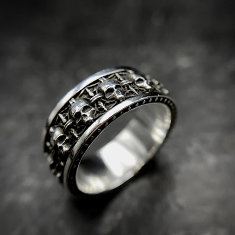 Freeshipping Men's Skull Ring With Cross Gothic 316L Stainless Steel Anel Motorcycle Band jewellery Party Halloween Gift