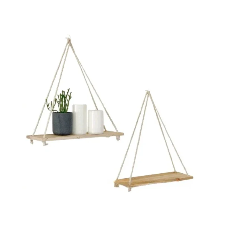 Boho Style 2 Piece Floating Shelves - Wooden Wall Hanging Storage Shelf Set for Potted Plants & Decor, Versatile Log Material,