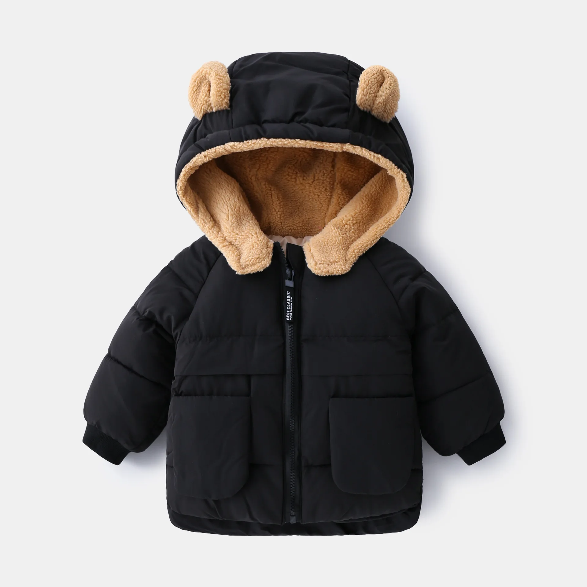 KIDWHXR Winter Kinder Jungen Mantel Cartoon Bärenohren Kapuze 1-6 Jahre Mädchen Jacke Langarm Tasche Kinder Jungen Parka Oberbekleidung