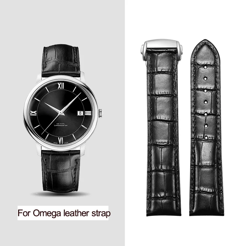 18mm 19mm 20mm 21mm Genuine Leather Watch Strap For Omega Watch Speed Seamaster Deployant Clasp Black Brown Watchband Bracelet