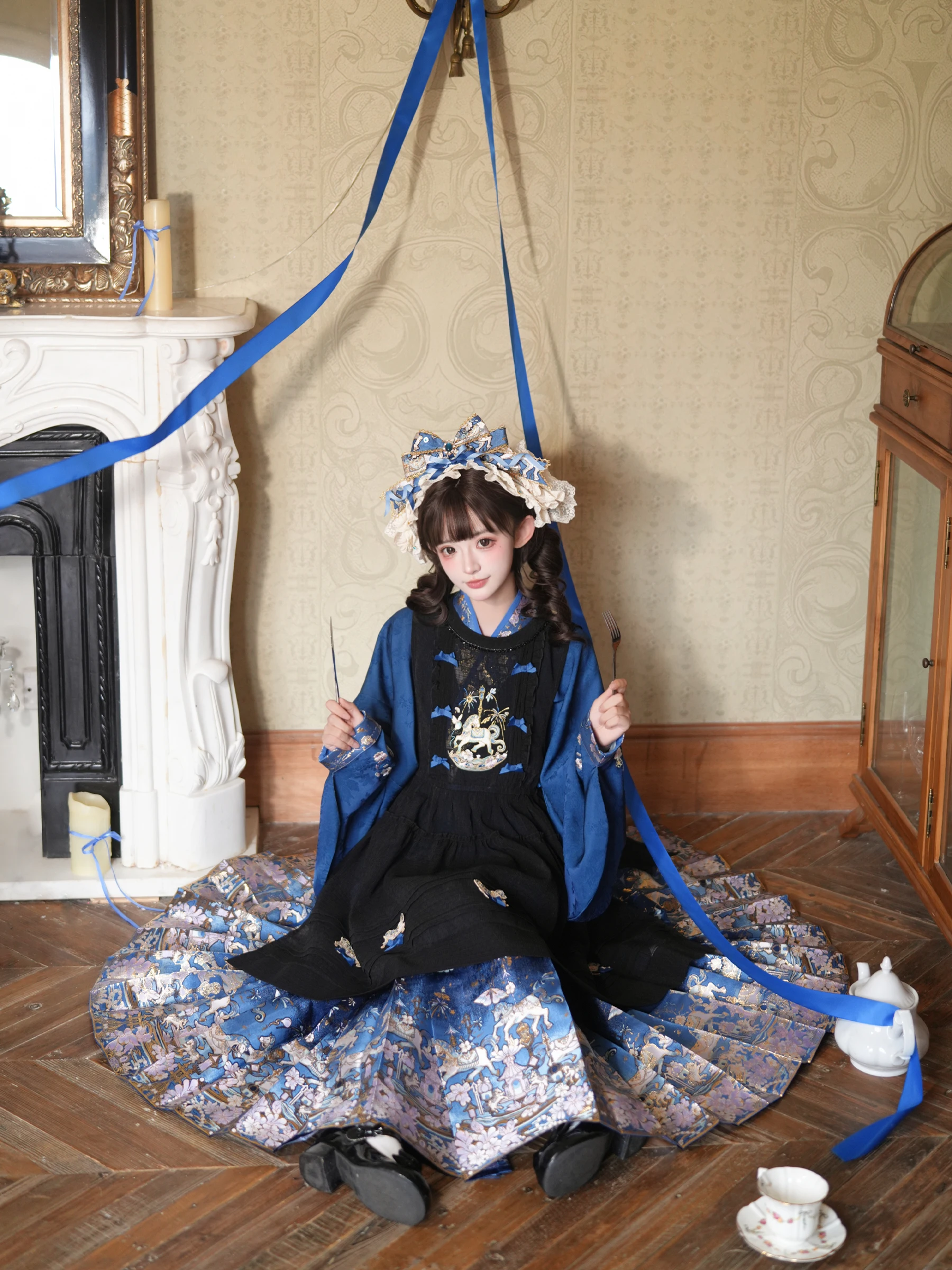 

Original Hanfu Set Ming Dynas Sle Tail Skirt with Pipa Sve High Waist A-Line Polyester Fiber New 2025 Online Exc...