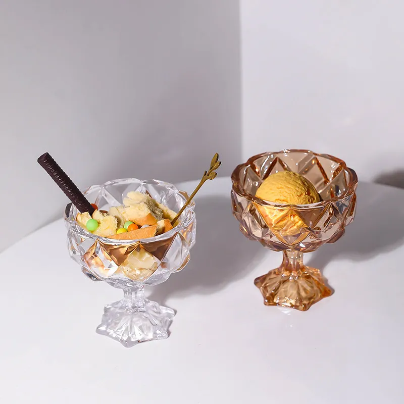 High-legged Ice Cream Cup Household Tableware Glass Dessert Bowl Creative Yogurt Fruit Pudding Ice Cream Glass Cup Kitchen Tools