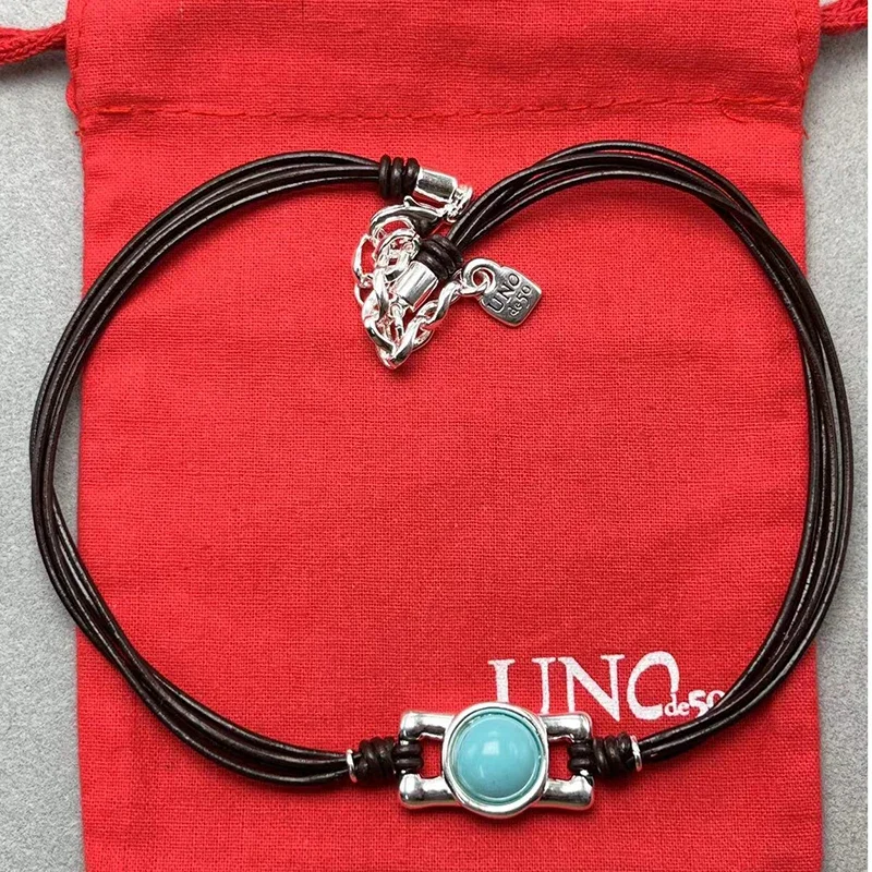 2023 UNOde50 New Popular High Quality Leather Rope Gem Necklace in Europe and America Women's Romantic Jewelry Gift Bag