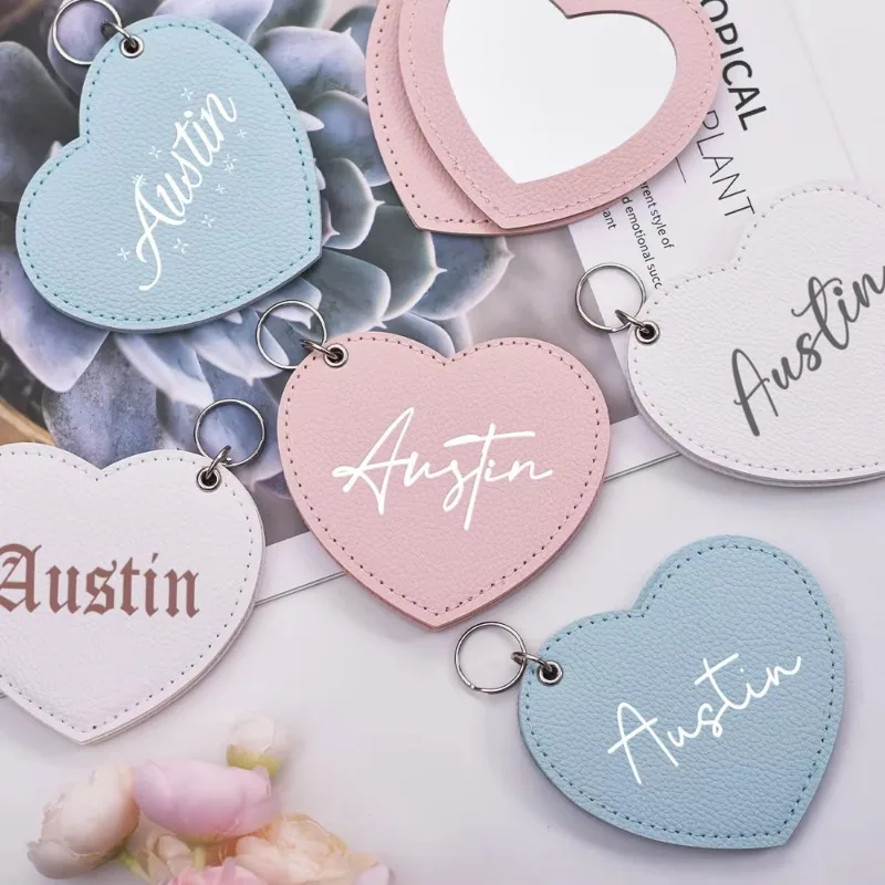 Personalized Leather Pocket Mirror Mini Travel Handheld Portable Makeup Mirrors Wedding Bridesmaid Gift For Her Name Engraved
